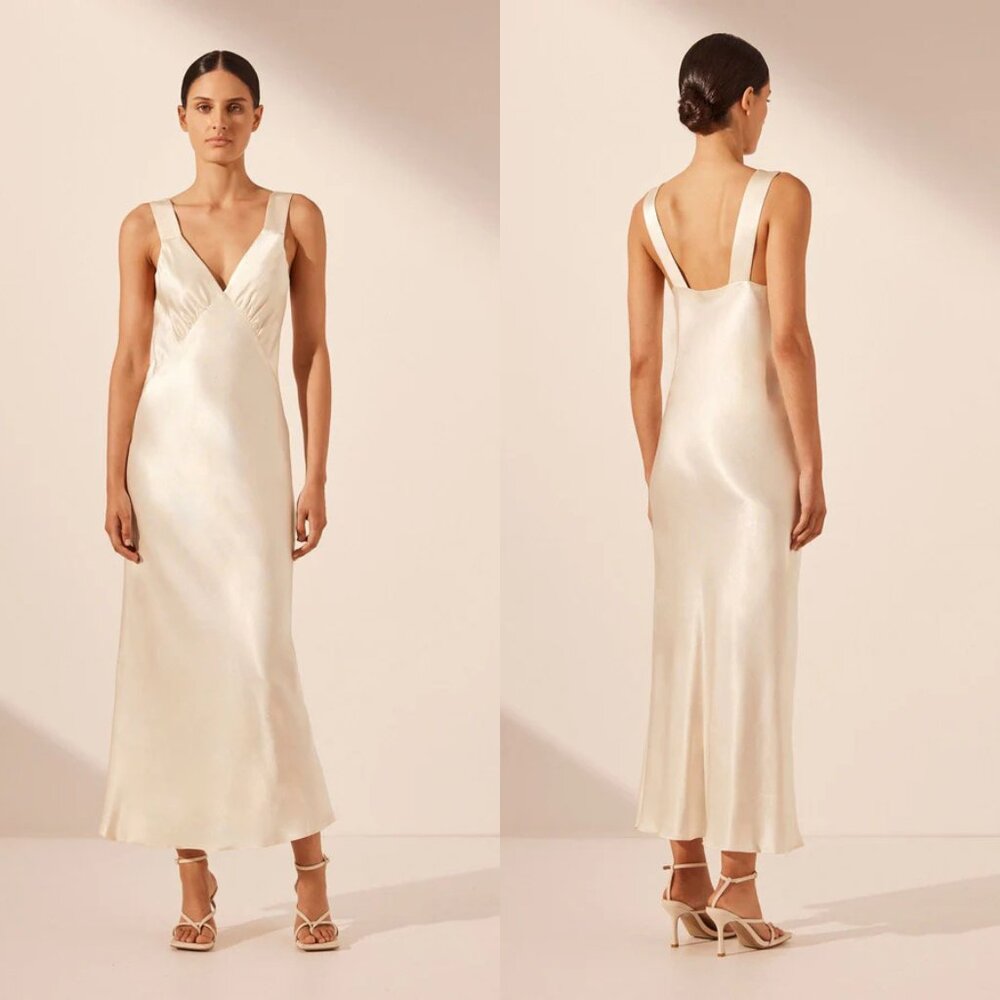 SHONA JOY LA LUNE PLUNGED MIDI DRESS - CREAM